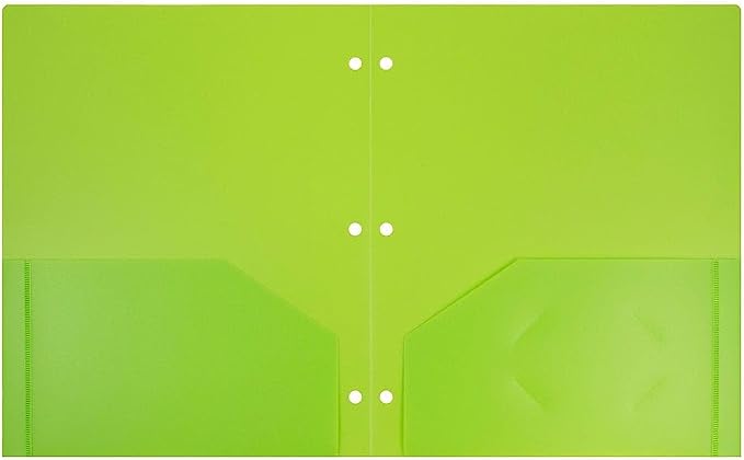 JAM PAPER Heavy Duty Plastic 3 Hole Punch Pocket Folders - Extra Tough School Folders - Lime Green - 6/Pack