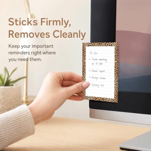 Lined Sticky Notes 4x6 in, 2 Pack Large Cute Notepads with Lines, Bright Post Memo Note Pads Big Rectangular Sticky Notes for Office Brown Luxury Leopard