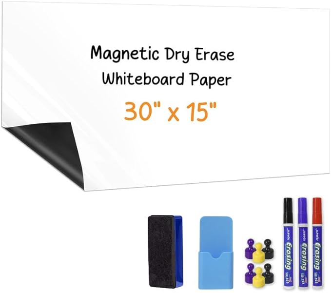 GMEHAR Magnetic Whiteboard Contact Paper, 30” x 15” Adhesive Dry Erase White Board for Wall,Peel and Stick Magnet Wallpaper for Home, Fridge, Kid’s Playroom, Office, Classroom