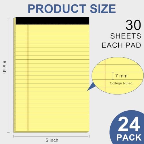 Beieverluck 24 Pack Notepads Legal Pads 5x8, Small Note Pads College Ruled Writing Pads, Lined Pads of Paper mini Legal Pads for Office Home School, 30 Sheets/Pack, Yellow