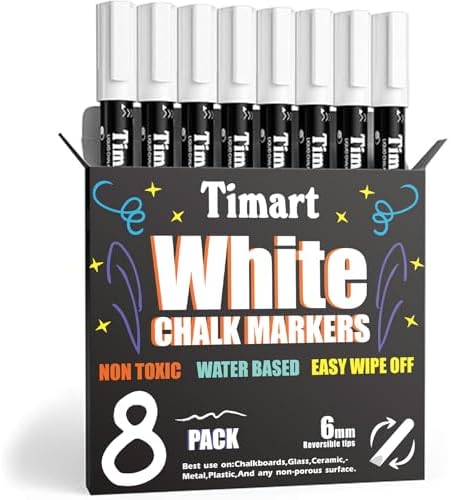 Timart 8 Pack White Chalk Markers, 6mm Liquid Chalk Markers