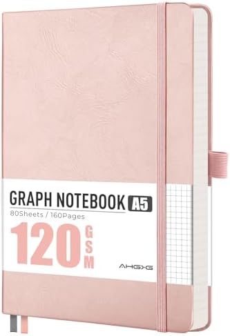 AHGXG Graph Grid Paper Notebook, 160 Pages, A5 Medium Size (5.7'' x 8.3'')