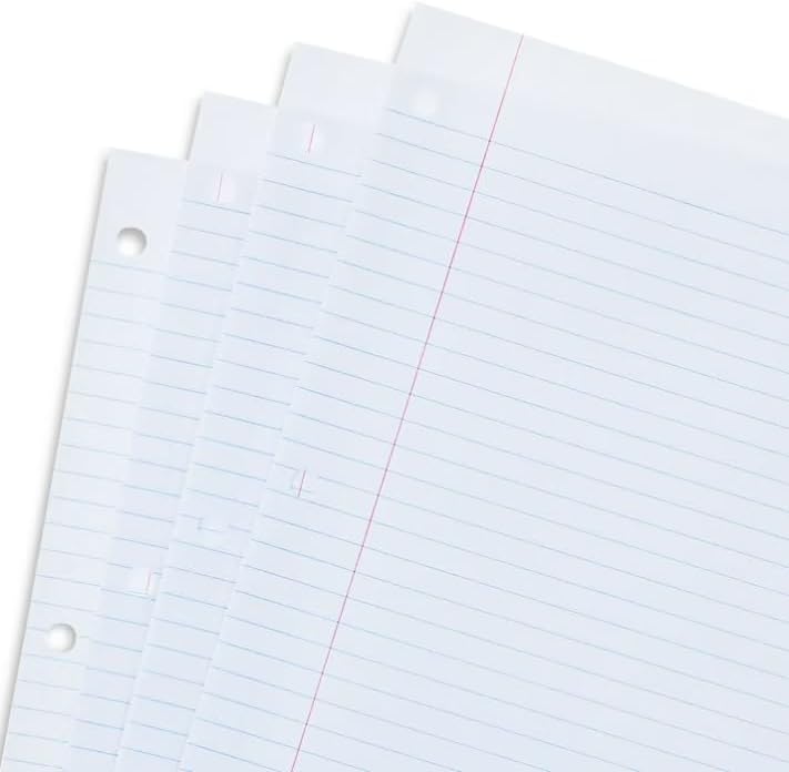 College Ruled Reinforced Filler Paper, 8 x 10.5 Inch, 100 Sheets, 3-Hole Punched Loose Leaf Notebook Paper for School, Office & Note Taking