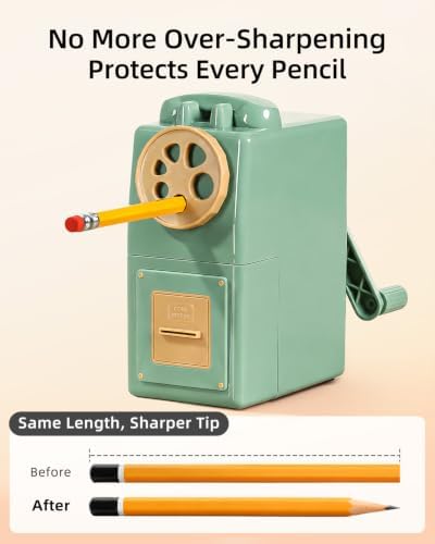 ZMOL Heavy Duty Manual Hand Crank Pencil Sharpener, Desktop, Green