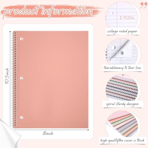 Teling 8 Pcs 1 Subject Spiral Notebook for Work College Ruled 8 x 10 1/2 Inch Spiral Journal Notebook 3 Hole Punched Paper Tear Line 70 Sheets Office School Study Supplies(Bright Color,8 Pcs)