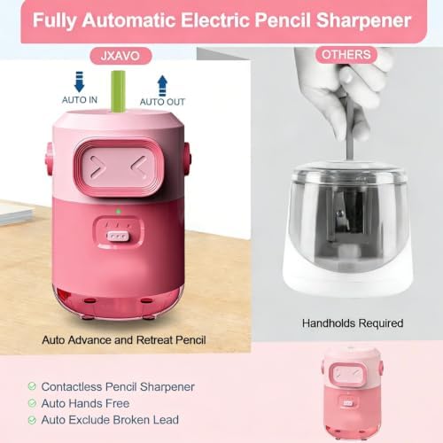 Electric Pencil Sharpener for Classroom Home, Automatic Colored Pencil Sharpener for Kids, Auto Stop for 6-8mm No.2/Colored Pencils, Cute Pencil Sharpener Battery Powered, School Supplies