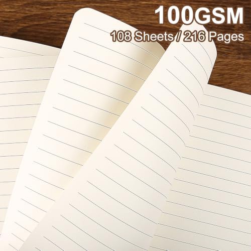 Lined Journal Notebook for Work College Ruled Note Book 5.79"x8.27" A5 PU Leather Daily Journaling 216 Pages for Women Men Writing Home School Supplies Business (Khaki/Darkpink)