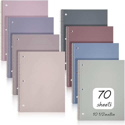 Teling 8 Pcs 1 Subject Spiral Notebook for Work College Ruled 8 x 10 1/2 Inch Spiral Journal Notebook 3 Hole Punched Paper Tear Line 70 Sheets Office School Study Supplies(Pretty Color,8 Pcs)