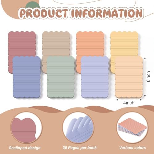 Eaasty 8 Pack Scalloped Sticky Notes Lined 4" X 6" Morandii Memo Pads