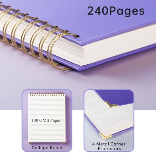 Top Spiral Notebook 8.5x11 Steno Notebook Top Spiral Notebook 240 Pages Top Bound Spiral Notebook College Ruled Left Handed Notebook Thick Superhard Cover Inner Pocket, Spiral Notebook for Work School Office Gift Brown