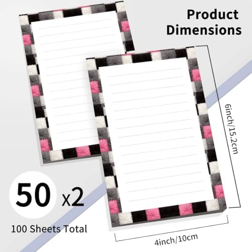 2 Pack Lined Sticky Notes 4x6 in, Cute Self-Stick Notepads with Lines, Large Memo Pads Strong Adhesive for Office, Home Black White Grey Plaid