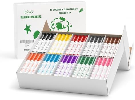 Washable Markers Bulk, Bulk Pack of 250 in 10 Vibrant Colors, Broad Line Conical Tip Markers for Classroom School for students adults drawing and crafts - Perfect for Kids' Classrooms & Teachers