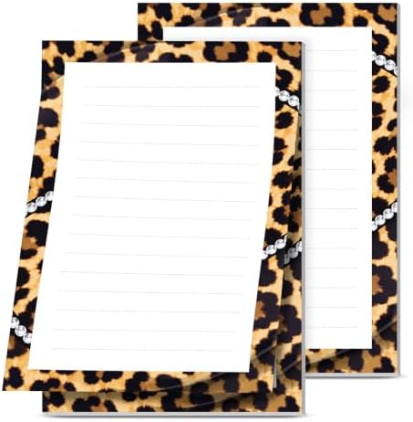 2 Pack Lined Sticky Notes 4x6 in, Cute Self-Stick Notepads with Lines, Large Memo Pads Strong Adhesive for Office, Home Luxury Leopard Chain