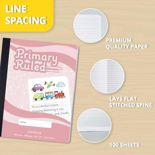 ONAVIA Primary Composition Notebook 4 Pack, Picture Space, 200 Pages Marble