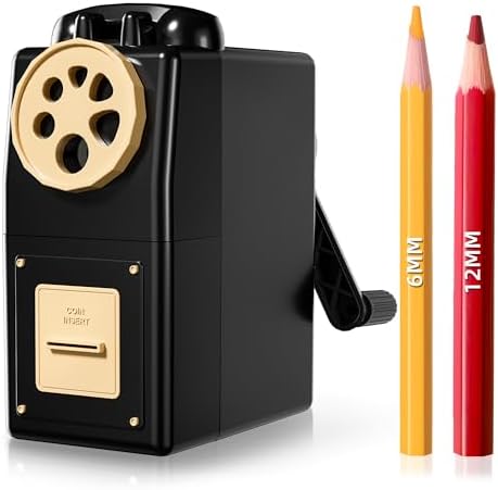 ZMOL Heavy Duty Manual Hand Crank Pencil Sharpener, Desktop, Black
