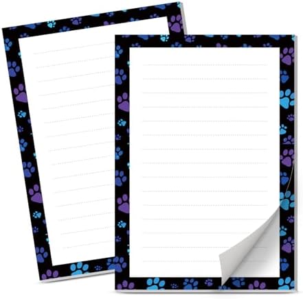 Lined Sticky Notes 4x6 in, 2 Pack Large Cute Notepads with Lines Self-Stick Note Pad, Funny Memo Pads Strong Adhesive for Office, Home Black Purple Dog Paws
