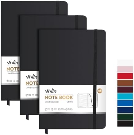 ViVin 3 Pack A5 Hardcover Lined Notebook,192 pg College Ruled 5.5x8.3
