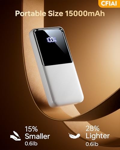 Portable Charger Power Bank, 50% Larger Capacity 15000mAh Battery Pack with Built in Cable, 22.5W Fast Charging Travel Camping Essential Powerbank for iPhone 17 16 Pro iPad Samsung S26 Google etc