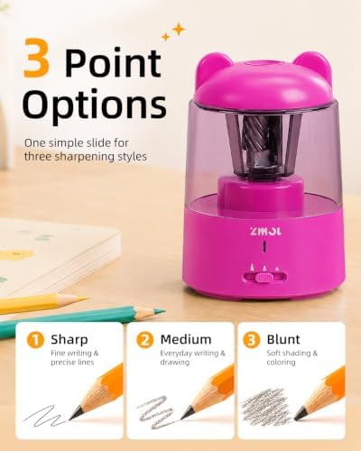 ZMOL Rechargeable Electric Pencil Sharpener for Colored Pencils Pink