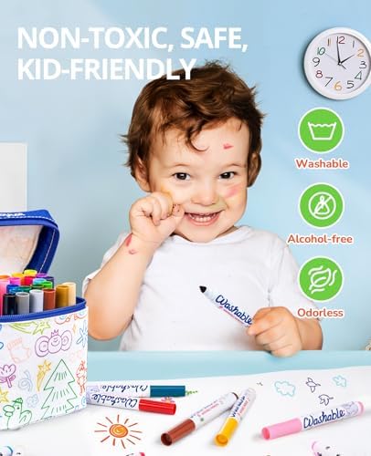 JoyCat 30 Colors Washable Broad Line Markers for Kids with DIY Fabric Bag