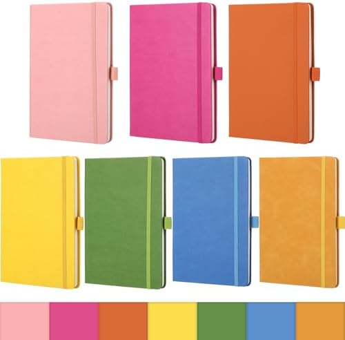 Laumoi 7 Pack Hardcover Lined Journal Notebooks Bulk,Fashion Color,A5