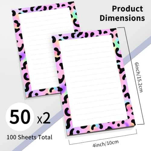 2 Pack Lined Sticky Notes 4x6 in, Cute Self-Stick Notepads with Lines, Large Memo Pads Strong Adhesive for Office, Home Colorful Funny Leopard