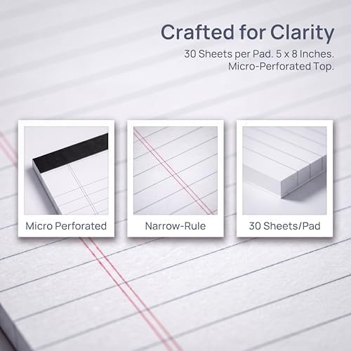 6 Pack Small Legal Pads 5x8 College Ruled White Note Pads 5x8 Writing Pads