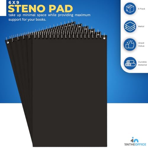 1InTheOffice Steno Pads Spiral 6x9 Quad Ruled, Graphing Paper Notebook Spiral, Top Bound, Graph Ruled, White, 80 Sheets, (6 Pads/Pack)