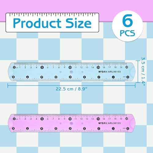 M&G 6 Pcs 8 Inch Flexible Rulers, 20 cm Soft Plastic Bendable Rulers, Clear Colored Shatterproof Straight Edge Ruler with Centimeter and Inch for School Office Measuring Tool Supplies