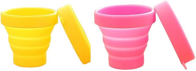 Collapsible Silicone Travel Cup Set, BPA-Free Portable Drinking Cups with Lids, 2-Pack (Blue - Green)