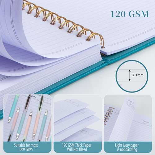 Hardcover Leather Spiral Notebook 8.5" x 11" with Removable Dividers, 300 Pages 5 Subject College Ruled Notebook for Work with Tabs, A4 Spiral Journal for Women Men, School Students Note Taking, Teal
