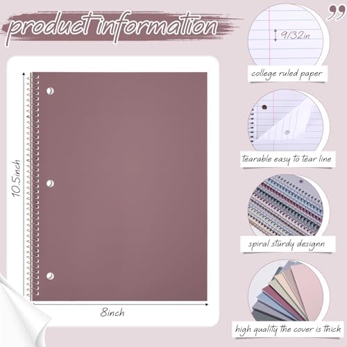 Teling 8 Pcs 1 Subject Spiral Notebook for Work College Ruled 8 x 10 1/2 Inch Spiral Journal Notebook 3 Hole Punched Paper Tear Line 70 Sheets Office School Study Supplies(Pretty Color,8 Pcs)