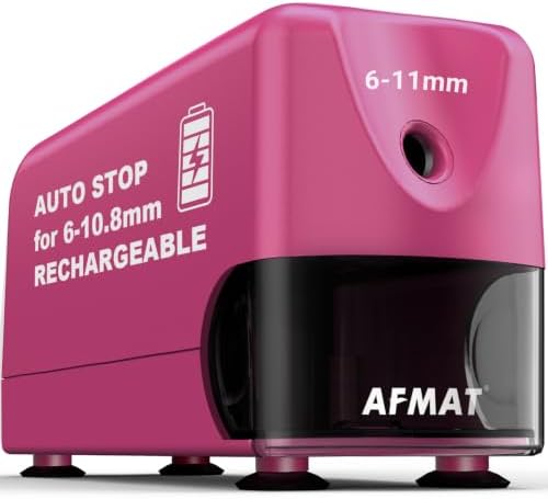 AFMAT Electric Pencil Sharpener, Cordless & Rechargeable, Heavy Duty Classroom Pencil Sharpeners for 6-11 mm Pencils, Auto Stop, 2s Fast Sharpening, Battery Powered, 10,000 Sharpenings, PSD3