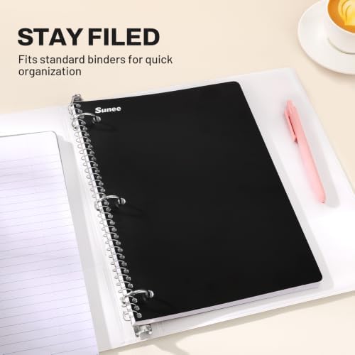 SUNEE Spiral Notebooks, 3 Pack, 1-Subject, College Ruled Paper, 8" x 10-1/2", 70 Sheets per Notebook, Black