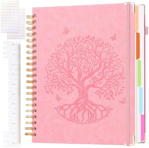 5 Subject Notebook College Ruled, Hardcover Leather Spiral Notebook Journal