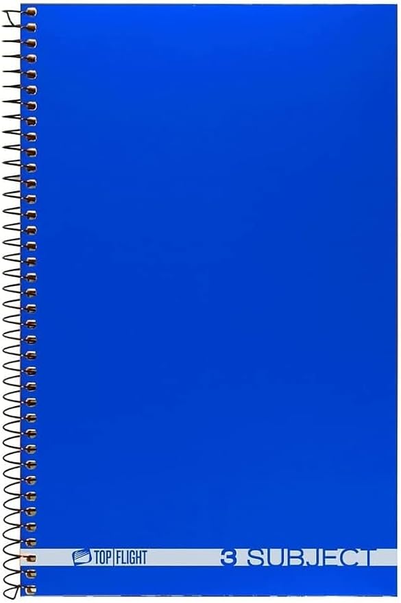 Top Flight Boss Poly Cover 3-Subject Wirebound Notebook, 108 Sheets, College Rule, 9.5 x 6 Inches, 1 Notebook, Cover Color May Vary (43002) (Pack of 12)
