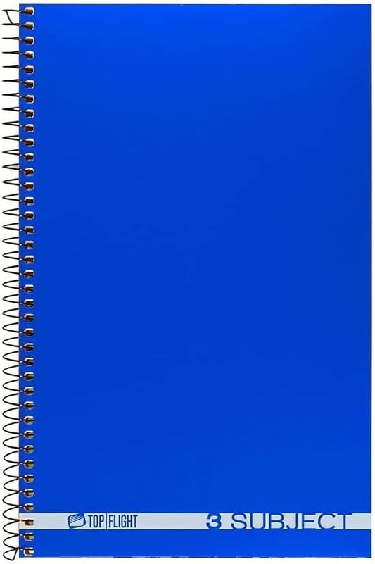 Top Flight Boss Poly Cover 3-Subject Wirebound Notebook, 108 Sheets, College Rule, 9.5 x 6 Inches, 1 Notebook, Cover Color May Vary (43002) (Pack of 12)