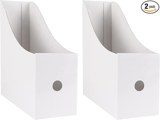 Limitliho 2 Pack White Magazine Holde, Vertical Book Bins for Classroom and Library Use, 10.6'' ×10.2'' ×3.5'' Inch Vertical File Folder Box