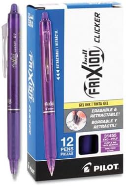 PILOT FriXion Clicker Erasable, Refillable & Retractable Gel Ink Pens, Fine Point, Purple Ink, 12-Pack (31455)