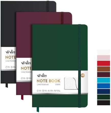 ViVin 3 Pack A5 Hardcover Lined Notebook,192 pg College Ruled 5.5x8.3