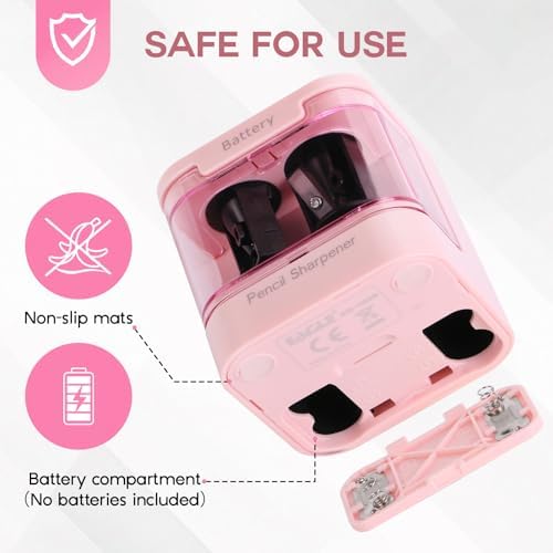 Eagle Electric Pencil Sharpener, Dual Holes, Battery Powered for School/Office/Art, 5s Fast Sharpening, Portable w/Large Shaving Tray & Replaceable Blades, for 6-12 mm Pencils(Pink)
