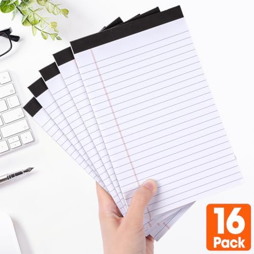 YesBes 16 Pack Note Pads Bulk, Small Legal Pads 5" x 8" Narrow Ruled Lined Writing Pad, 30 Sheets (60 Pages) Notepad for Office Home School, Perforated, Office Supplies