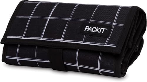 PackIt Freezable Lunch Bag, Black Grid, Built with EcoFreeze Technology, Foldable, Reusable, Zip and Fold Closure with Buckle Handle, Designed for Work Lunches and Fresh Lunch On the Go