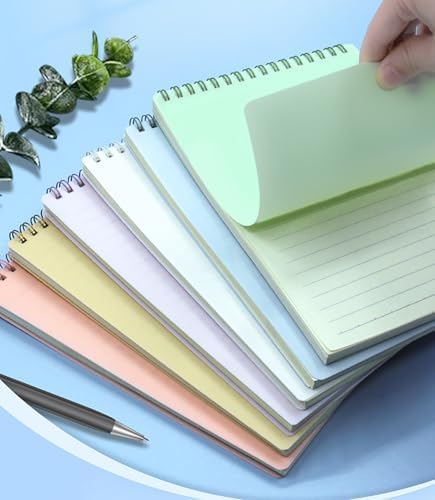 6pcs Steno Spiral Notebooks Top Bound 160 Pages Ruled Steno Pads A5 Thick Plastic Covers 5.5x8.3 inch for Writing Notes in Lists, Office, Home (A5 6pcs Ruled)