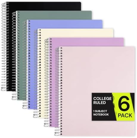 ONAVIA 1 Subject Spiral Notebook College Ruled 6 Pack, 200 Pages, Assorted