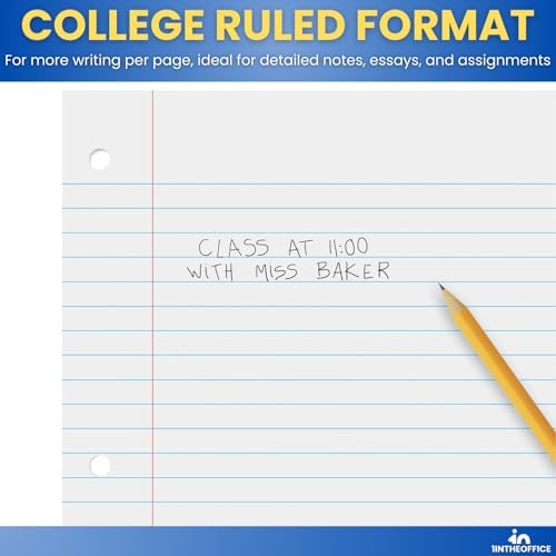 1InTheOffice College Ruled Filler Paper 5.5 x 8.5, 3 Hole Punch Filler Paper, Loose Leaf Paper, White, 200 Sheet/Pack (Pack of 3)