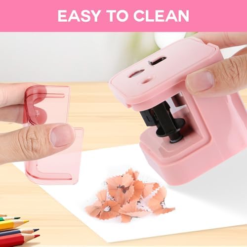 Eagle Electric Pencil Sharpener, Dual Holes, Battery Powered for School/Office/Art, 5s Fast Sharpening, Portable w/Large Shaving Tray & Replaceable Blades, for 6-12 mm Pencils(Pink)