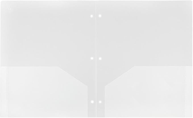 JAM PAPER Heavy Duty Plastic 3 Hole Punch Pocket Folders - Extra Tough School Folders - Clear - 6/Pack