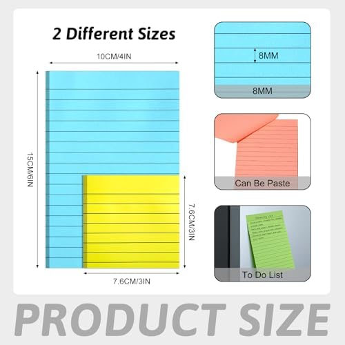 18 Pack Lined Sticky Notes 4x6 & 3x3 Note Pad for Office, School, Meeting