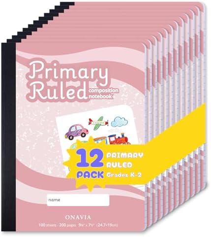 ONAVIA Pink Primary Composition Notebook K-2 Bulk, Drawing Space, 200 Pages